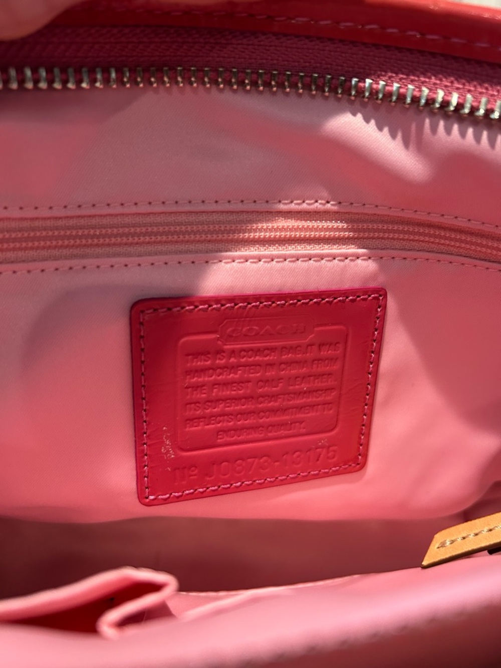 Coach orange Patent Leather Crossbody Tote with Tan Straps - Picture 5 of 5